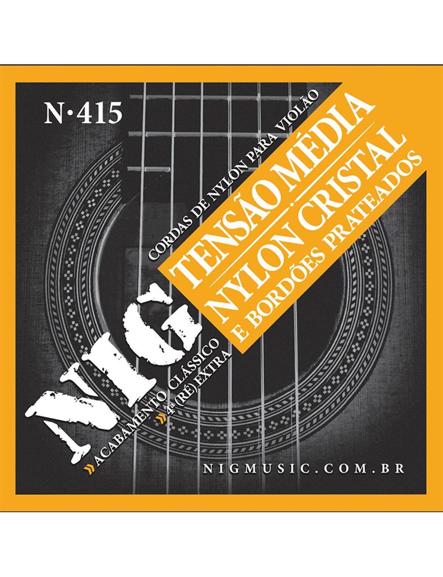 NIG® N-415 Cuerdas Guitarra Clásica Nylon Tensión Media 28-43 Extra: 1 Cuerda (4ta) y 1 Uñeta