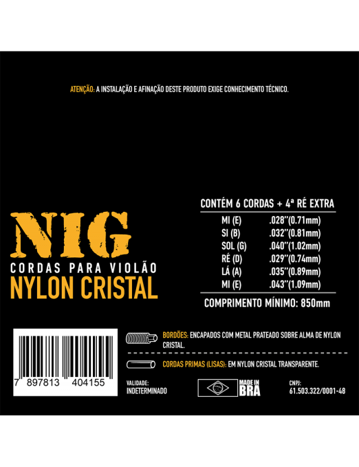 NIG® N-415 Cuerdas Guitarra Clásica Nylon Tensión Media 28-43 Extra: 1 Cuerda (4ta) y 1 Uñeta