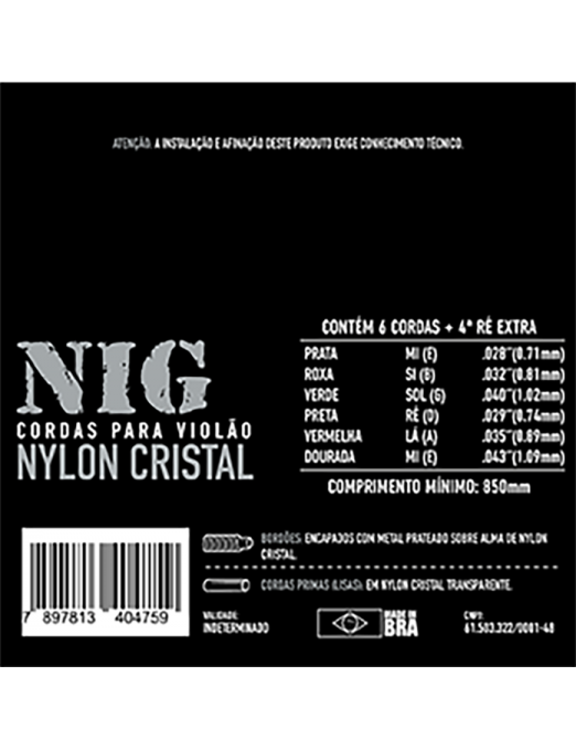 NIG® N-475 Cuerdas Guitarra Clásica Nylon Ball End Tensión Media 28-43 Extra: 1 Cuerda (4ta) y 1 Uñeta