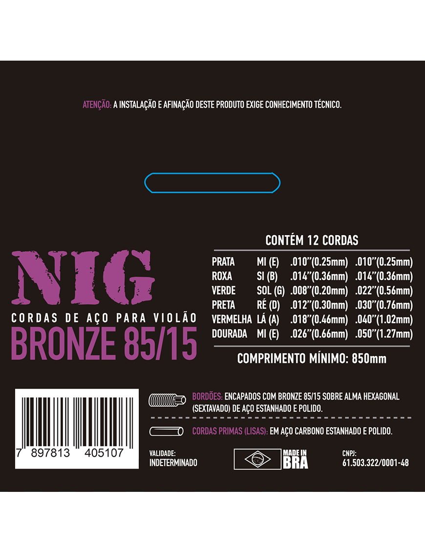 NIG® N-510 10-50 Cuerdas Guitarra Acústica 12 Cuerdas 85/15 Bronze