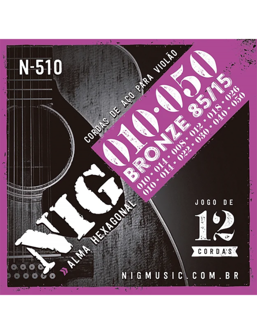 NIG® N-510 10-50 Cuerdas Guitarra Acústica 12 Cuerdas 85/15 Bronze