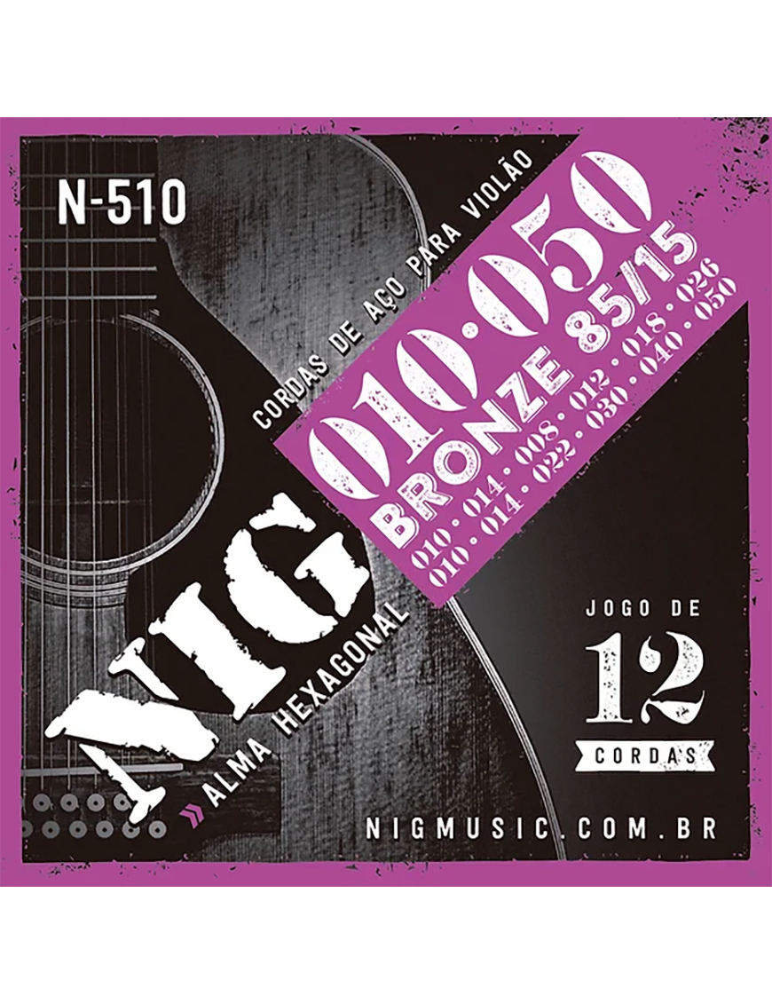 NIG® N-510 10-50 Cuerdas Guitarra Acústica 12 Cuerdas 85/15 Bronze