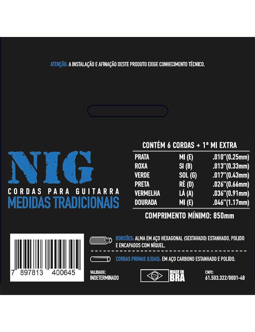 NIG® N-64 10-46 Cuerdas Guitarra Eléctrica Acero Níquel Extra: 1 Cuerda (1ra) y 1 Uñeta