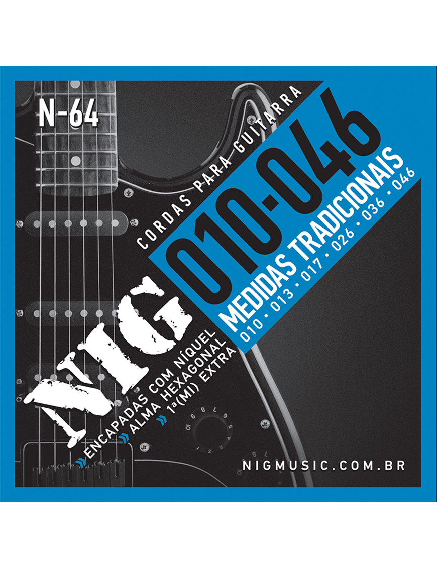 NIG® N-64 10-46 Cuerdas Guitarra Eléctrica Acero Níquel Extra: 1 Cuerda (1ra) y 1 Uñeta