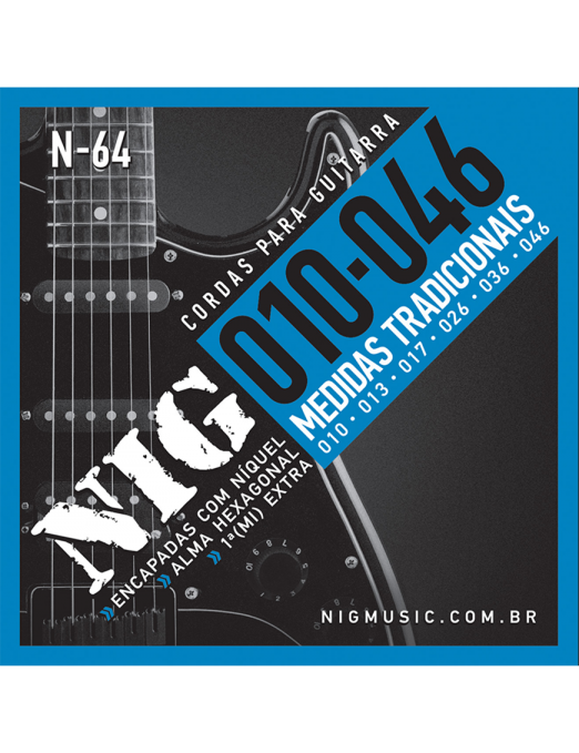 NIG® N-64 10-46 Cuerdas Guitarra Eléctrica Acero Níquel Extra: 1 Cuerda (1ra) y 1 Uñeta