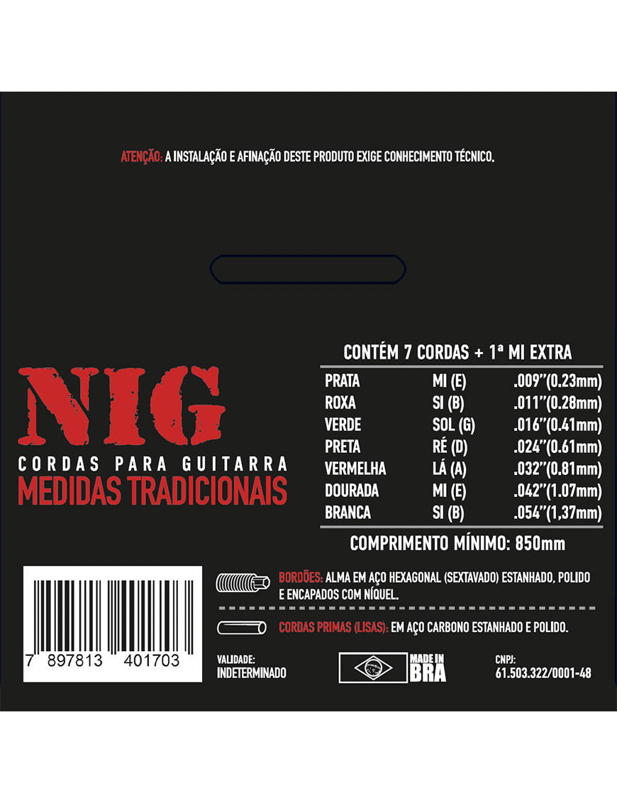 NIG® N-70 9-54 Cuerdas Guitarra Eléctrica 7 Cuerdas Acero Níquel Extra: 1 Cuerda (1ra) y 1 Uñeta