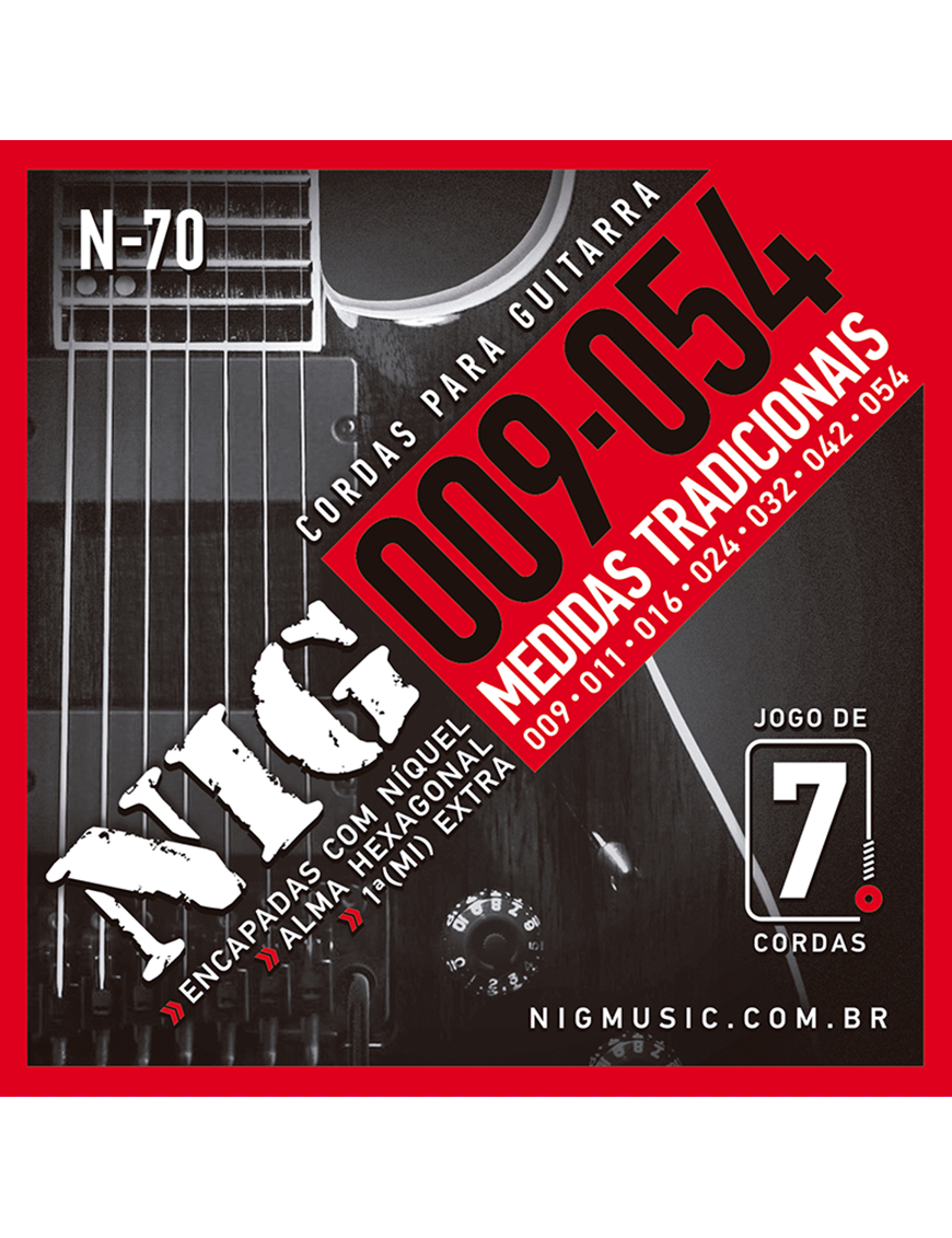 NIG® N-70 9-54 Cuerdas Guitarra Eléctrica 7 Cuerdas Acero Níquel Extra: 1 Cuerda (1ra) y 1 Uñeta