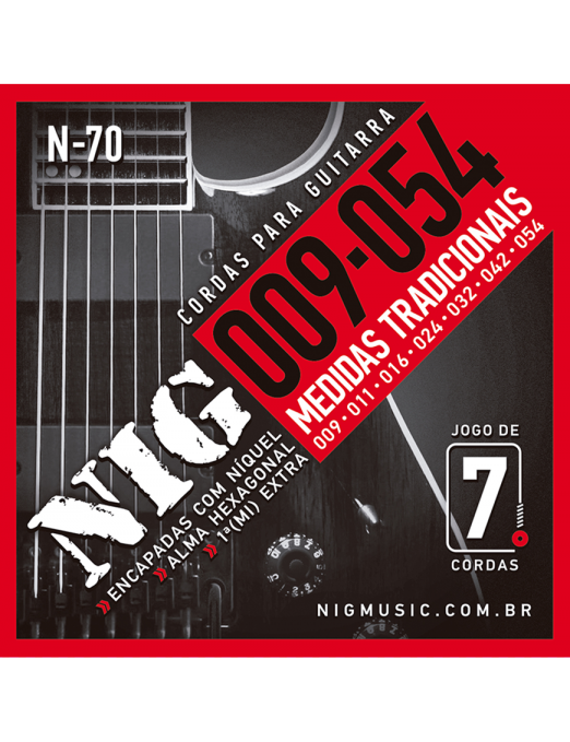 NIG® N-70 9-54 Cuerdas Guitarra Eléctrica 7 Cuerdas Acero Níquel Extra: 1 Cuerda (1ra) y 1 Uñeta
