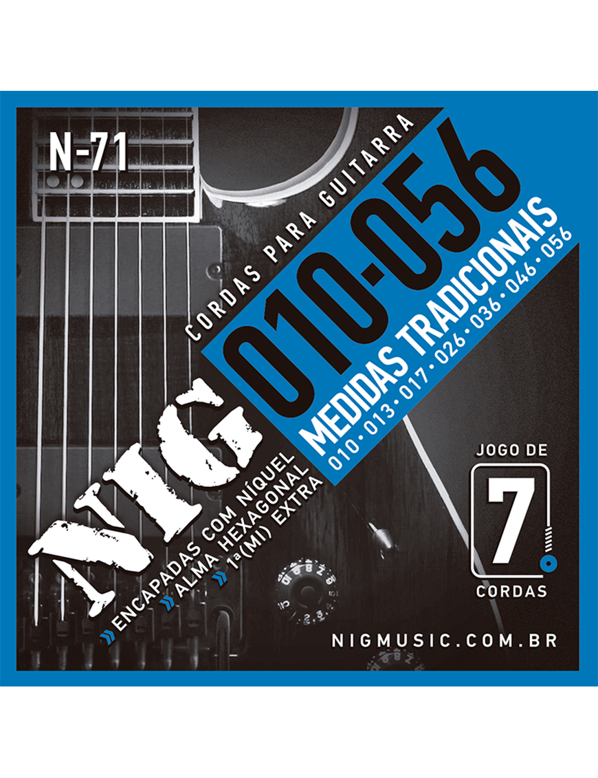 NIG® N-71 10-56 Cuerdas Guitarra Eléctrica 7 Cuerdas Acero Níquel Extra: 1 Cuerda (1ra) y 1 Uñeta