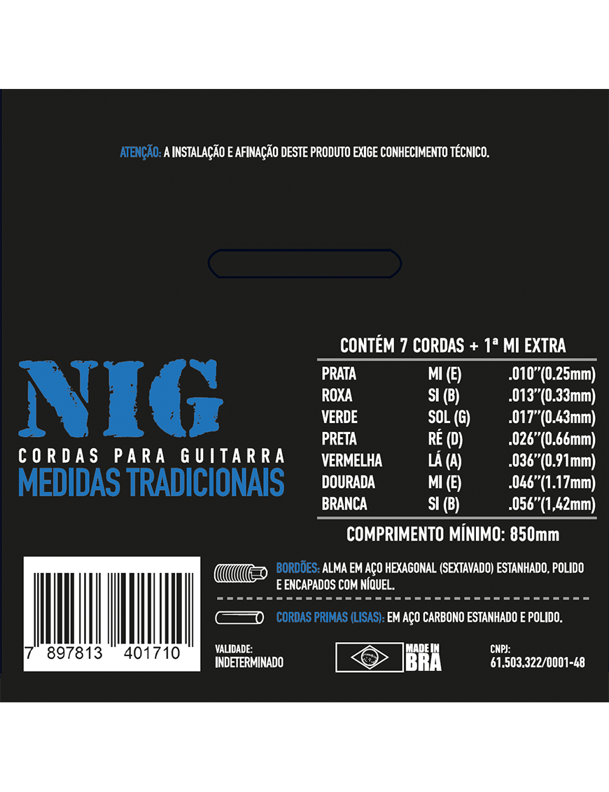 NIG® N-71 10-56 Cuerdas Guitarra Eléctrica 7 Cuerdas Acero Níquel Extra: 1 Cuerda (1ra) y 1 Uñeta