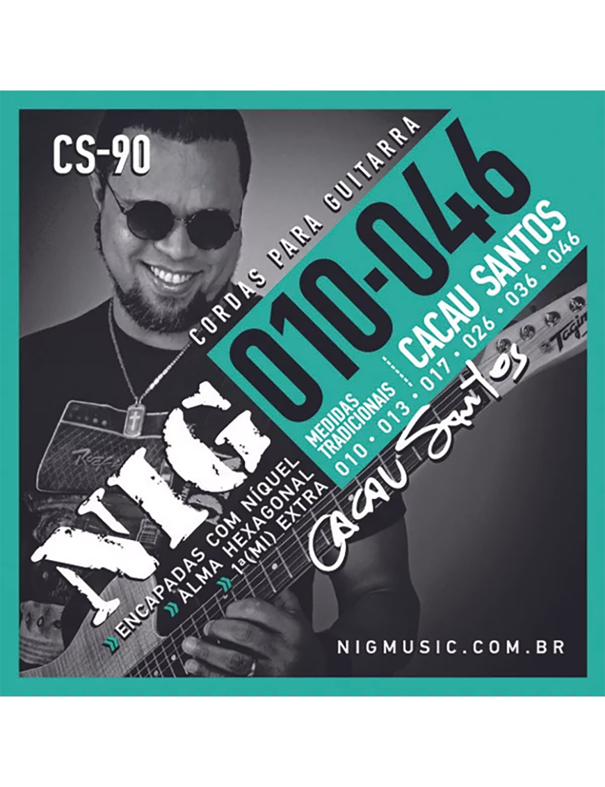 NIG® Signature Cacau Santos 10-46 Cuerdas Guitarra Eléctrica Acero Níquel Extra: 1 Cuerda (1ra) y 1 Uñeta
