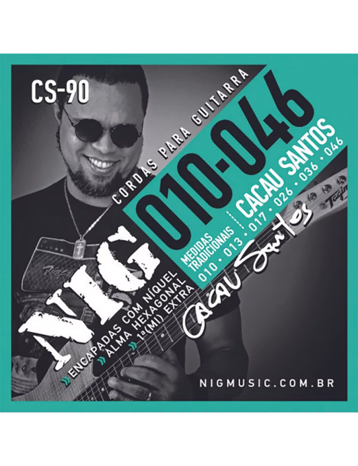 NIG® Signature Cacau Santos 10-46 Cuerdas Guitarra Eléctrica Acero Níquel Extra: 1 Cuerda (1ra) y 1 Uñeta