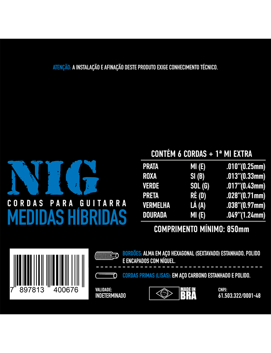 NIG® NH-67 10-49 Cuerdas Guitarra Eléctrica Híbrida Acero Níquel Híbrida Extra: 1 Cuerda (1ra) y 1 Uñeta