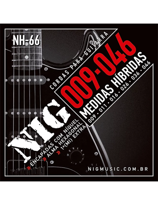 NIG® NH-66 9-46 Cuerdas Guitarra Eléctrica Híbrida Acero Níquel Extra: 1 Cuerda (1ra) y 1 Uñeta