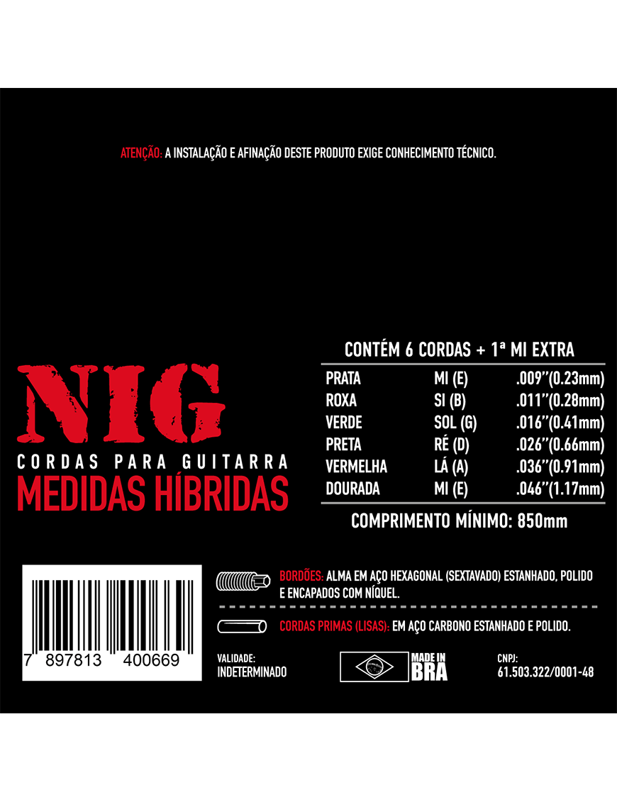 NIG® NH-66 9-46 Cuerdas Guitarra Eléctrica Híbrida Acero Níquel Extra: 1 Cuerda (1ra) y 1 Uñeta