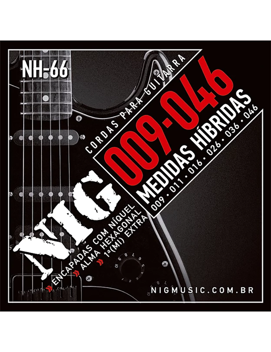 NIG® NH-66 9-46 Cuerdas Guitarra Eléctrica Híbrida Acero Níquel Extra: 1 Cuerda (1ra) y 1 Uñeta
