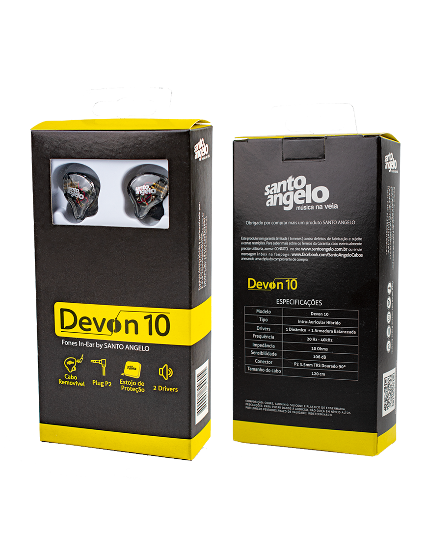 Santo Angelo® DEVON10 Audífono In Ear Monitor Intra-Auricular Híbrido 1DD + 1BA