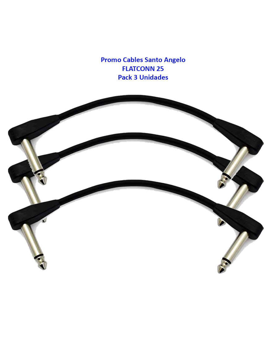 Santo Angelo® Pack x 3 FLATCONN 25cm Cable Pedal Plug ¼" L 90° OFHC