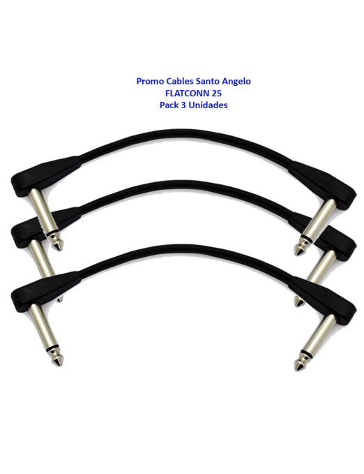 Santo Angelo® Pack x 3 FLATCONN 25cm Cable Pedal Plug ¼" L 90° OFHC