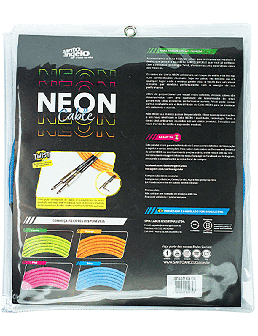 Santo Angelo Neon Blue Cable Instrumentos Plug ¼" Recto A Plug ¼" 90° Ofhc | 4.57mt