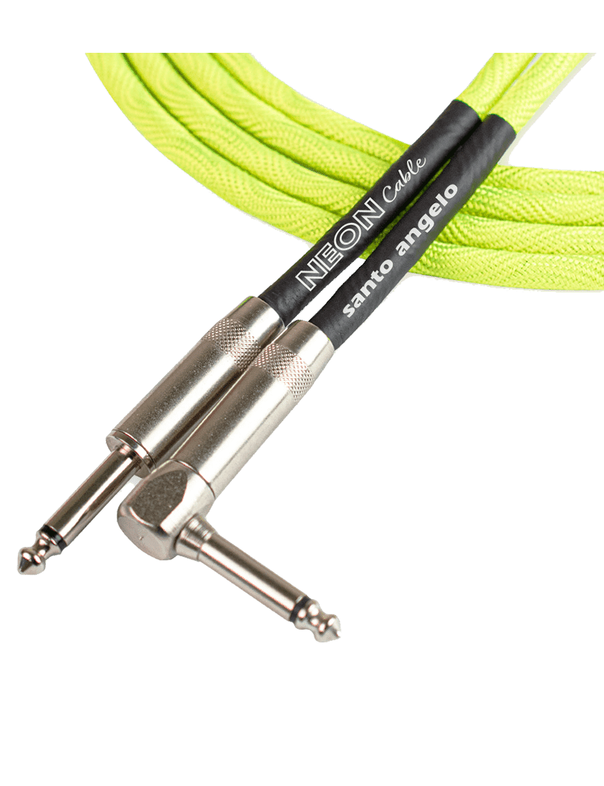 Santo Angelo® Neon Green Cable Instrumentos Plug ¼" Recto A Plug ¼" 90° Ofhc | 3.05mt