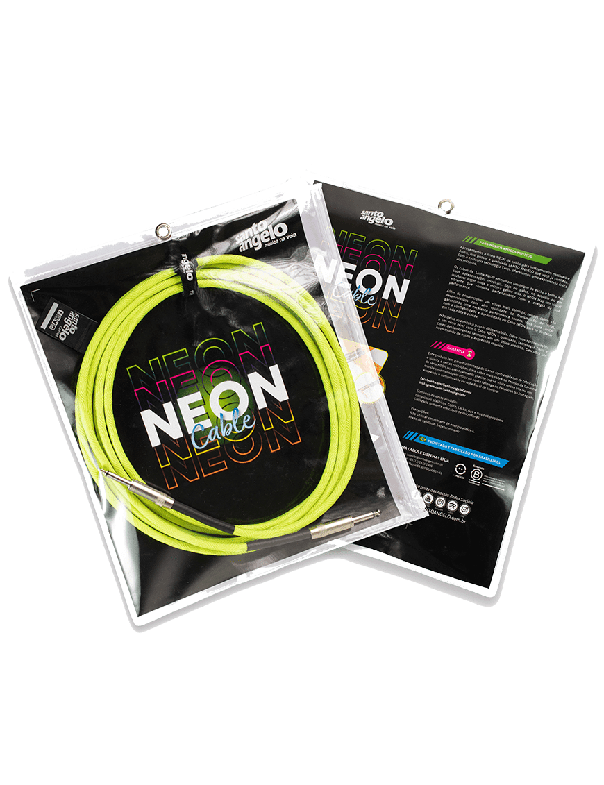 Santo Angelo® Neon Green Cable Instrumentos Plug ¼" Recto A Plug ¼" Recto Ofhc | 6.10mt