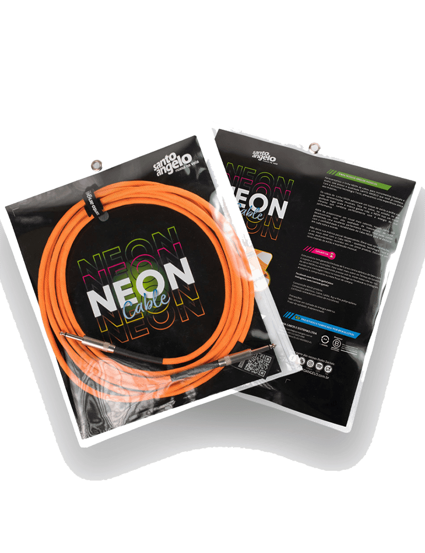 Santo Angelo® Neon Orange Cable Instrumentos Plug ¼" Recto A Plug ¼" 90° Ofhc | 4.57mt