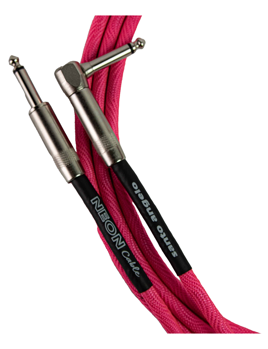 Santo Angelo® NEON Pink 6.10mt Cable Instrumentos Plug ¼" Recto a Plug ¼" 90° OFHC