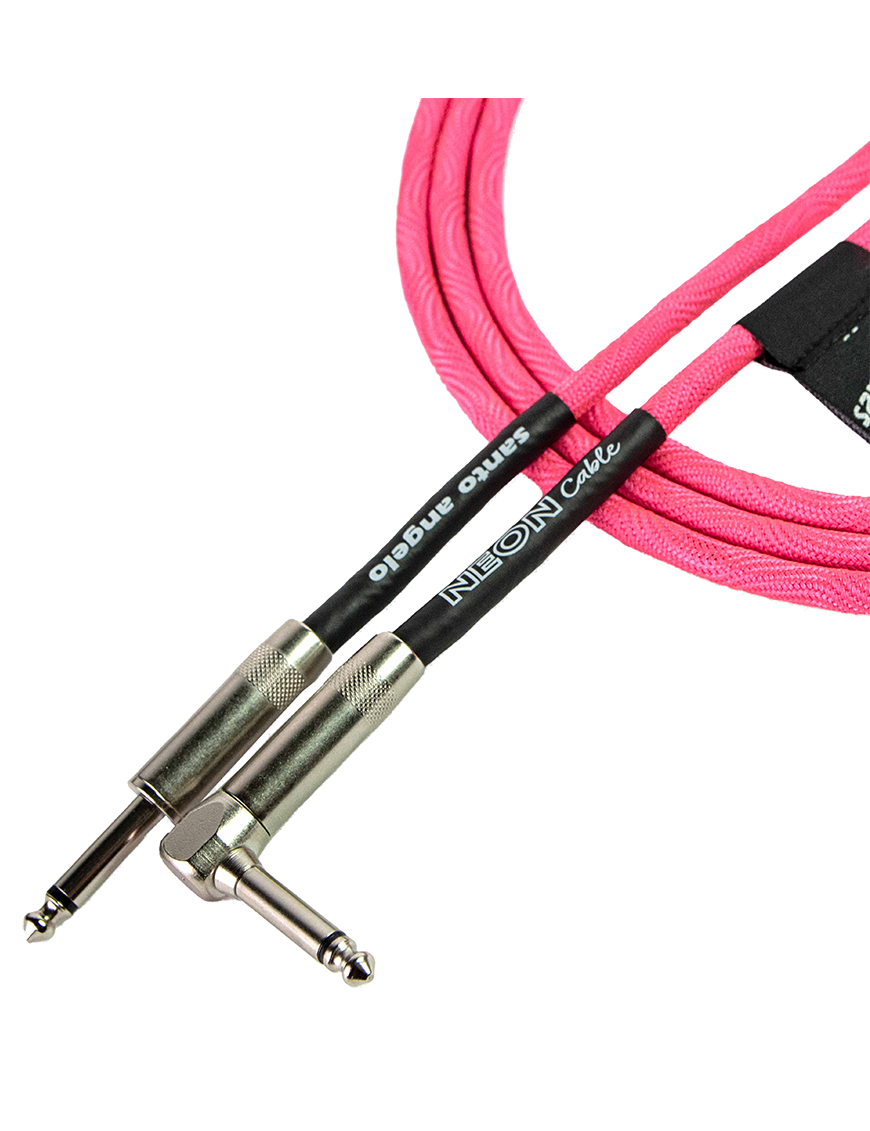 Santo Angelo® NEON Pink 6.10mt Cable Instrumentos Plug ¼" Recto a Plug ¼" 90° OFHC