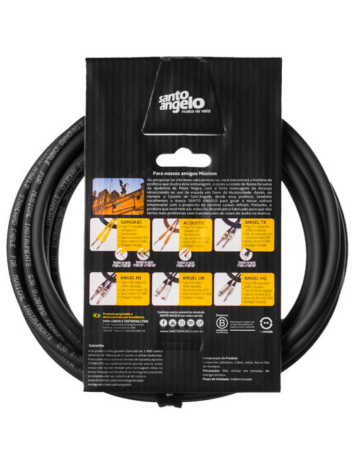Santo Angelo® SAMURAI 3.05mt Cable Instrumentos Plug ¼" Recto a Plug ¼" OFHC