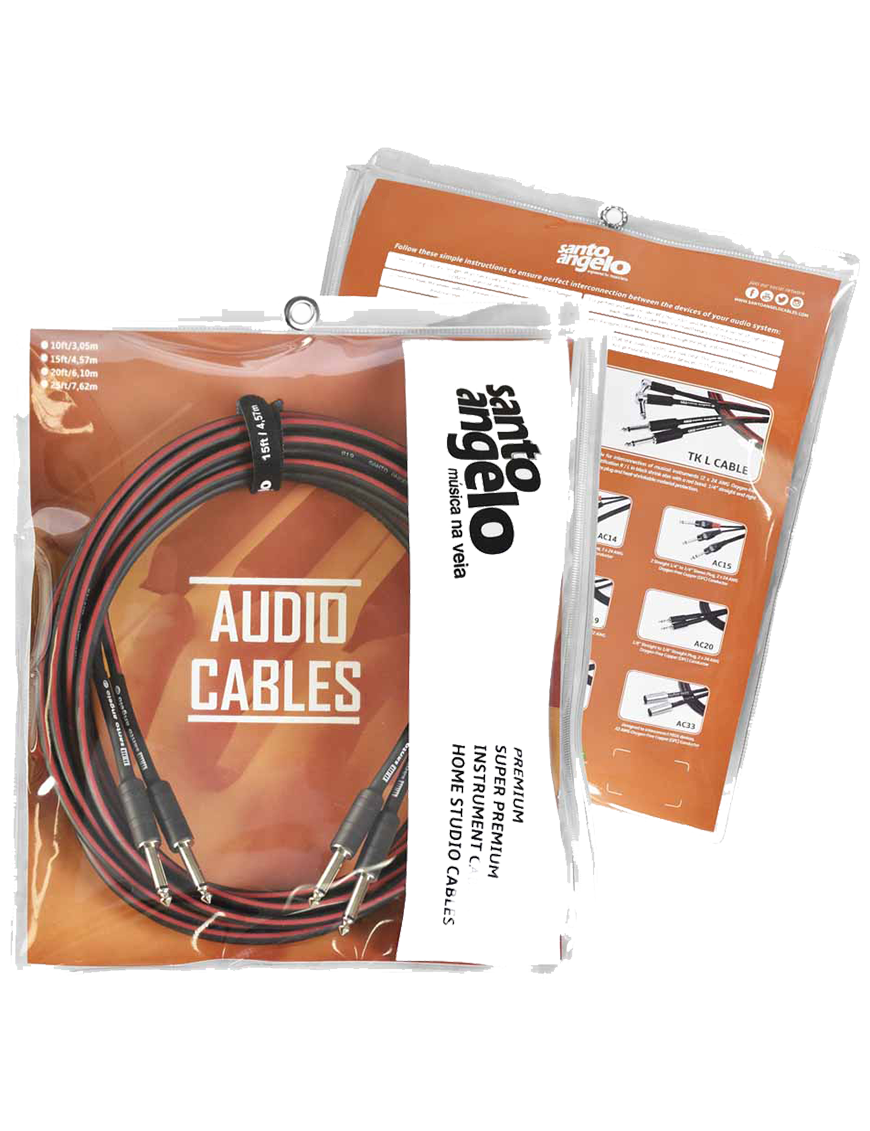 Santo Angelo® TK 4.57mt Cable Teclado Estéreo 2Plug ¼" Recto a 2Plug ¼" Recto OFHC