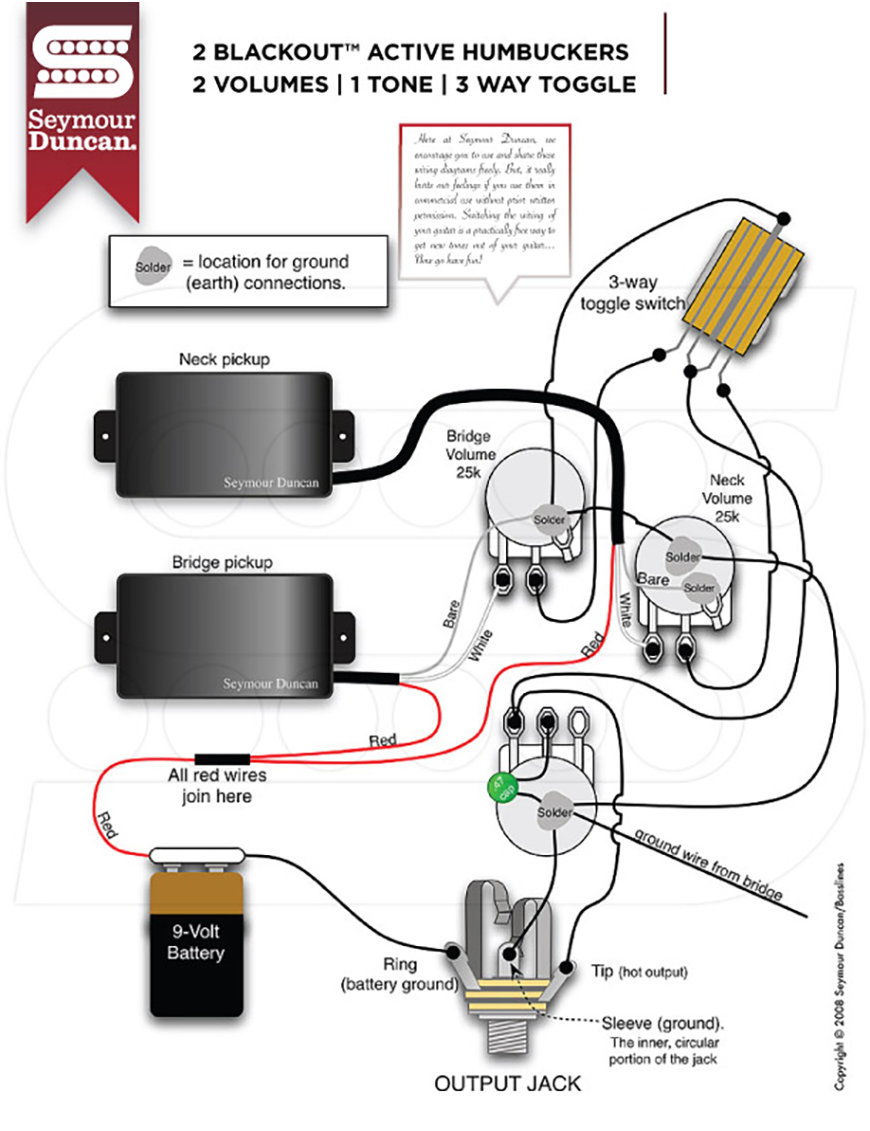 Seymour Duncan® AHB-1s Blackouts® Cápsulas Guitarra Eléctrica Activa Humbucker Set Kit: Neck Bridge Black
