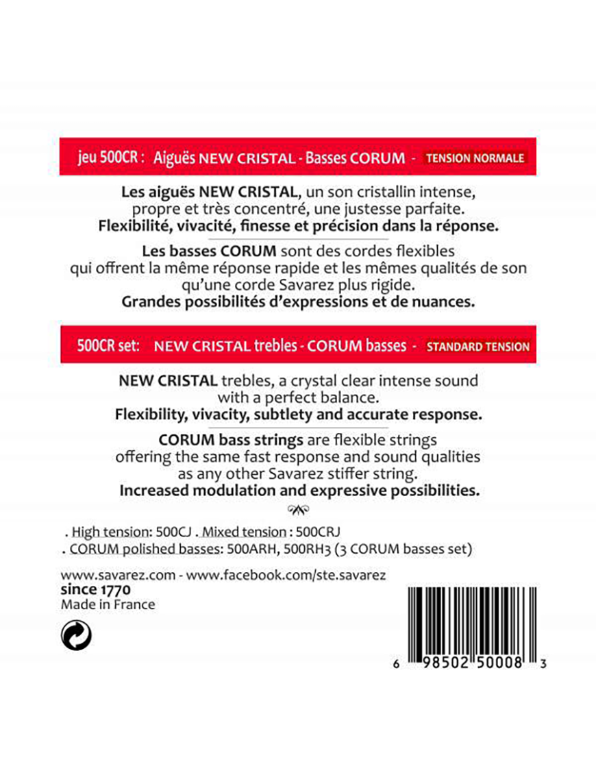 SAVAREZ® 500CR Cuerdas Guitarra Clásica Nylon Core Tensión Normal