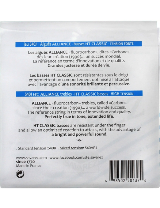 SAVAREZ® 540J Cuerdas Guitarra Clásica Nylon Alliance Carbono Tensión Alta