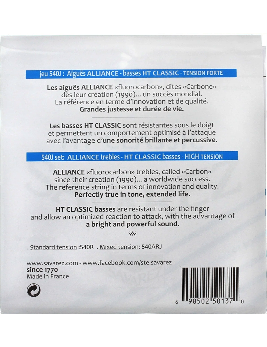 SAVAREZ® 540J Cuerdas Guitarra Clásica Nylon Alliance Carbono Tensión Alta