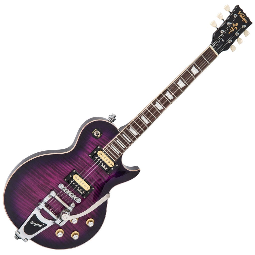 Vintage Guitarra Eléctrica V100 Reeditada Con Bigsby ~ Flamed Purpleburst