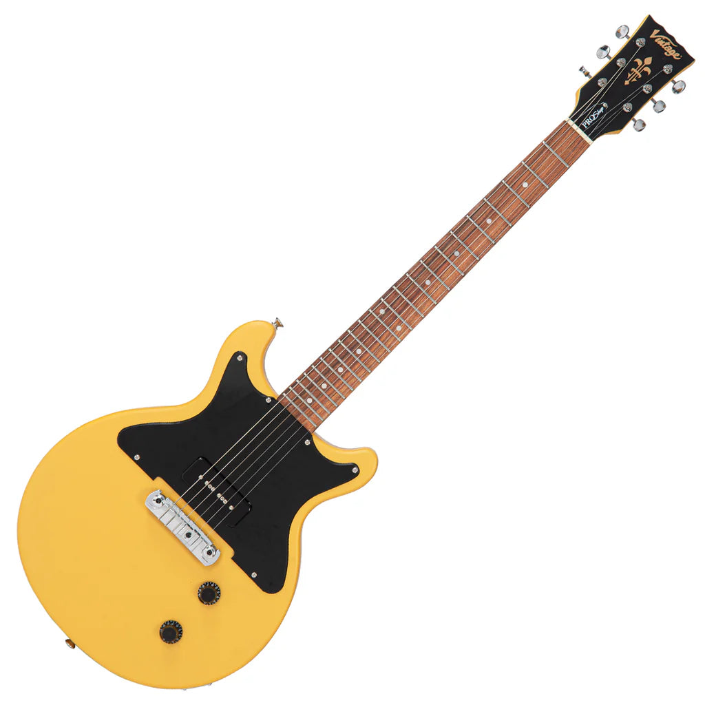 Vintage V130 Proshop Unique Guitarra Electrica – MATT TV Yellow