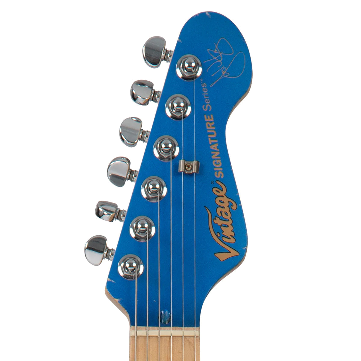 Vintage V130 Proshop Unique Guitar – AGED CANDY APPLE BLUE W/VEGA TREM