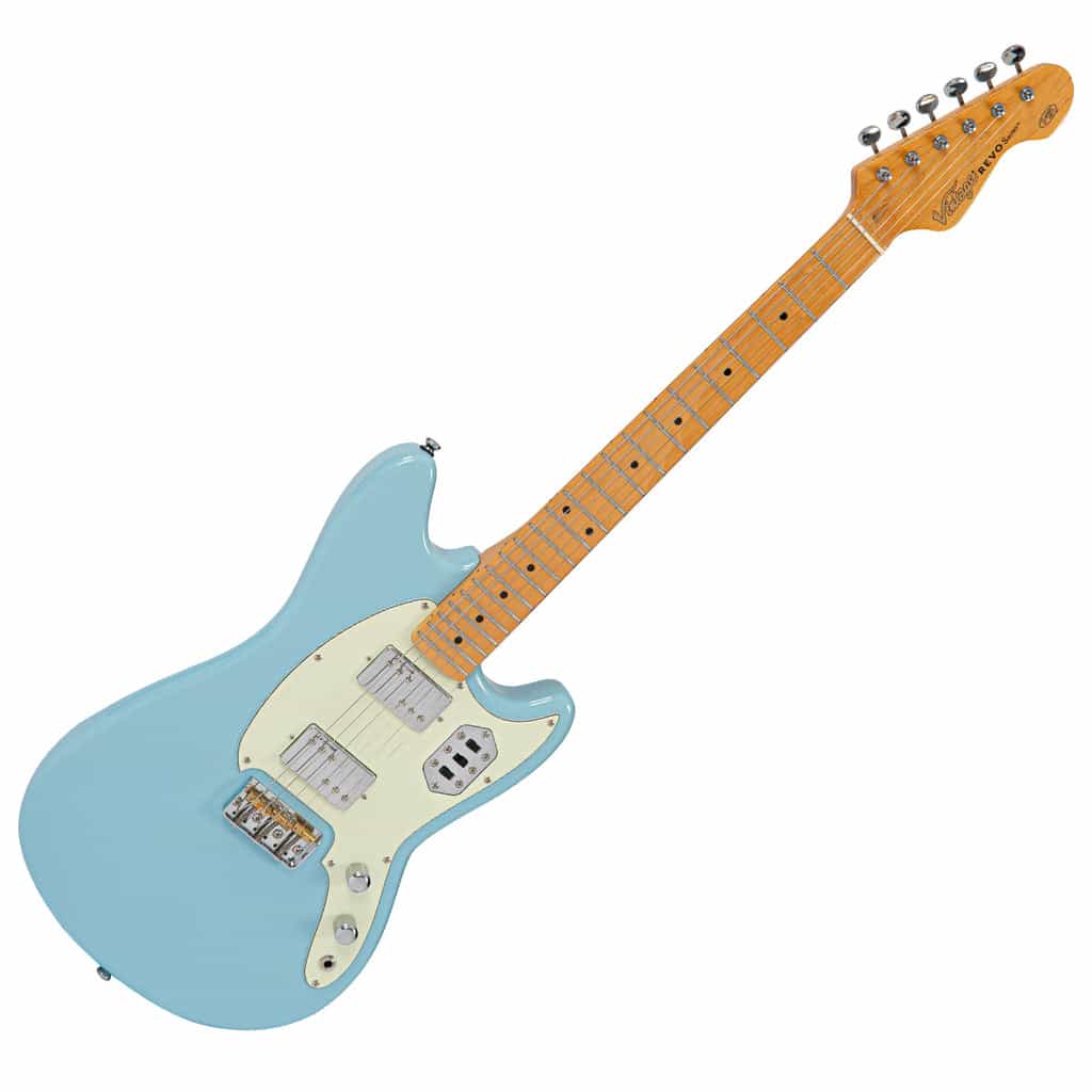 Vintage Guitarra Eléctrica Revo Series 'Colt Hh Twin' De Puente Fijo ~ Azul Laguna