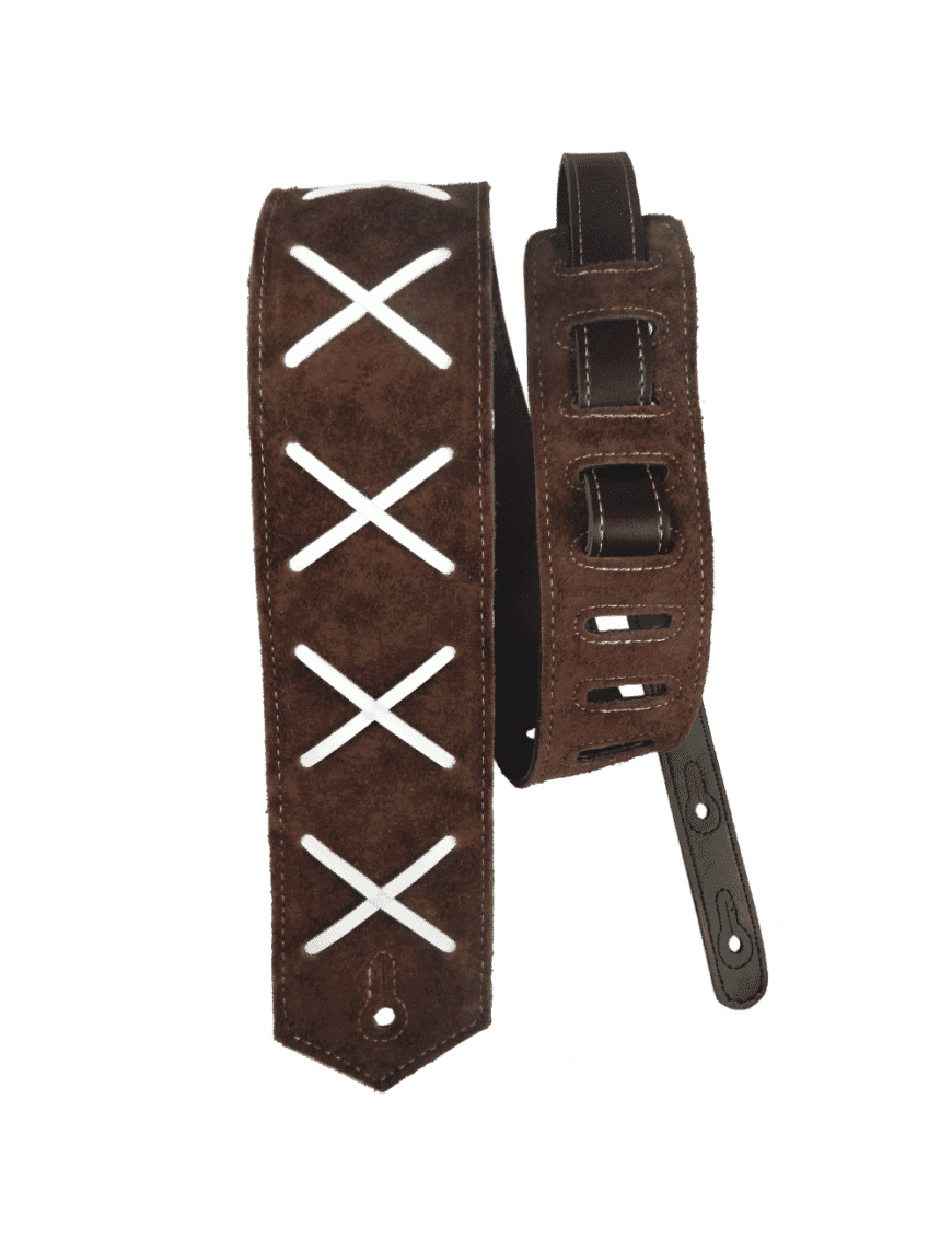 Basso Correa Guitarra Suede Café "X" Gamuza 8 Cm