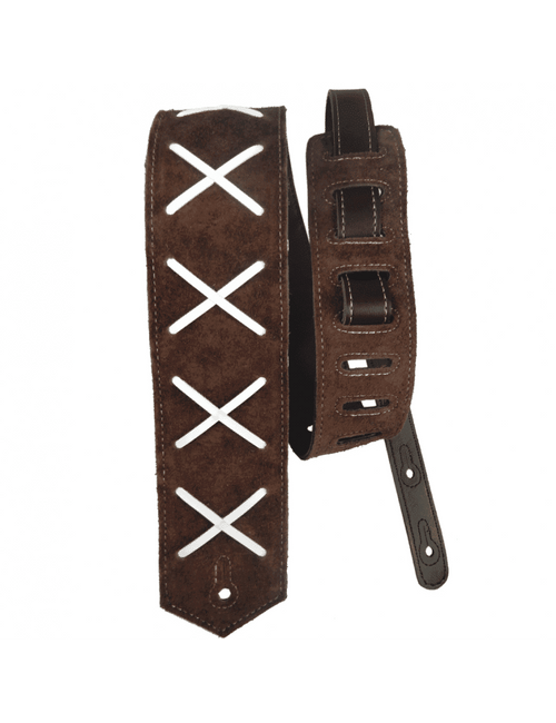 Basso Correa Guitarra Suede Café "X" Gamuza 8 Cm