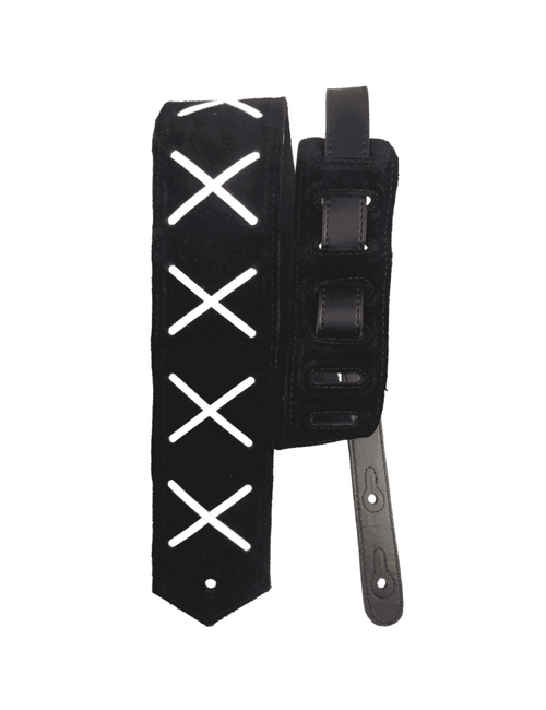 Basso Correa Guitarra Suede Negro "X" Gamuza 8 Cm