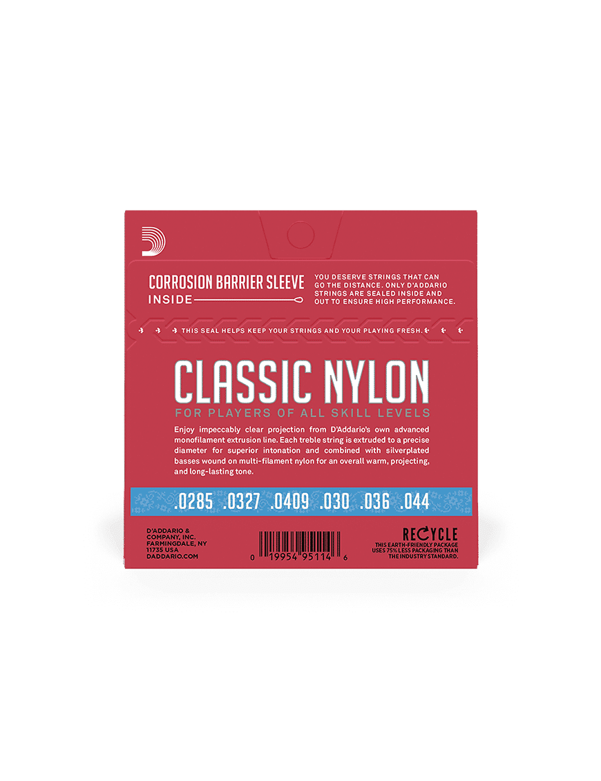 D'addario Cuerdas Guitarra Clásica Nylon 6 Cuerdas Ej27h Classic Tensión Fuerte 28.5-44