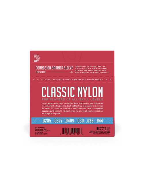 D'addario Cuerdas Guitarra Clásica Nylon 6 Cuerdas Ej27h Classic Tensión Fuerte 28.5-44