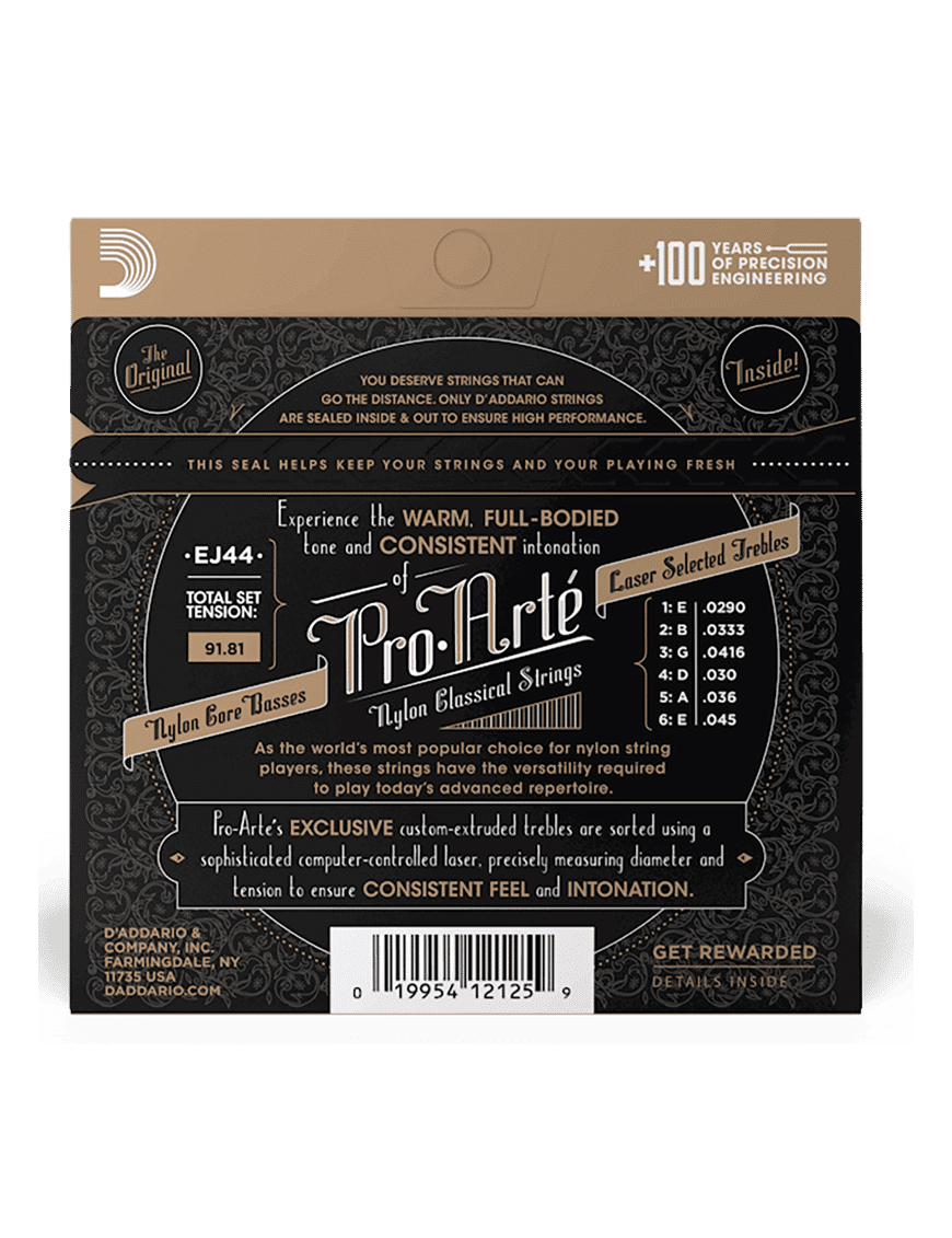 D'addario Cuerdas Guitarra Clásica Nylon 6 Cuerdas Ej44 Pro Arté Tensión Extra Fuerte 29-45