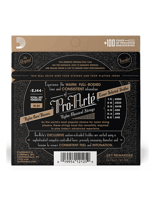 D'addario Cuerdas Guitarra Clásica Nylon 6 Cuerdas Ej44 Pro Arté Tensión Extra Fuerte 29-45