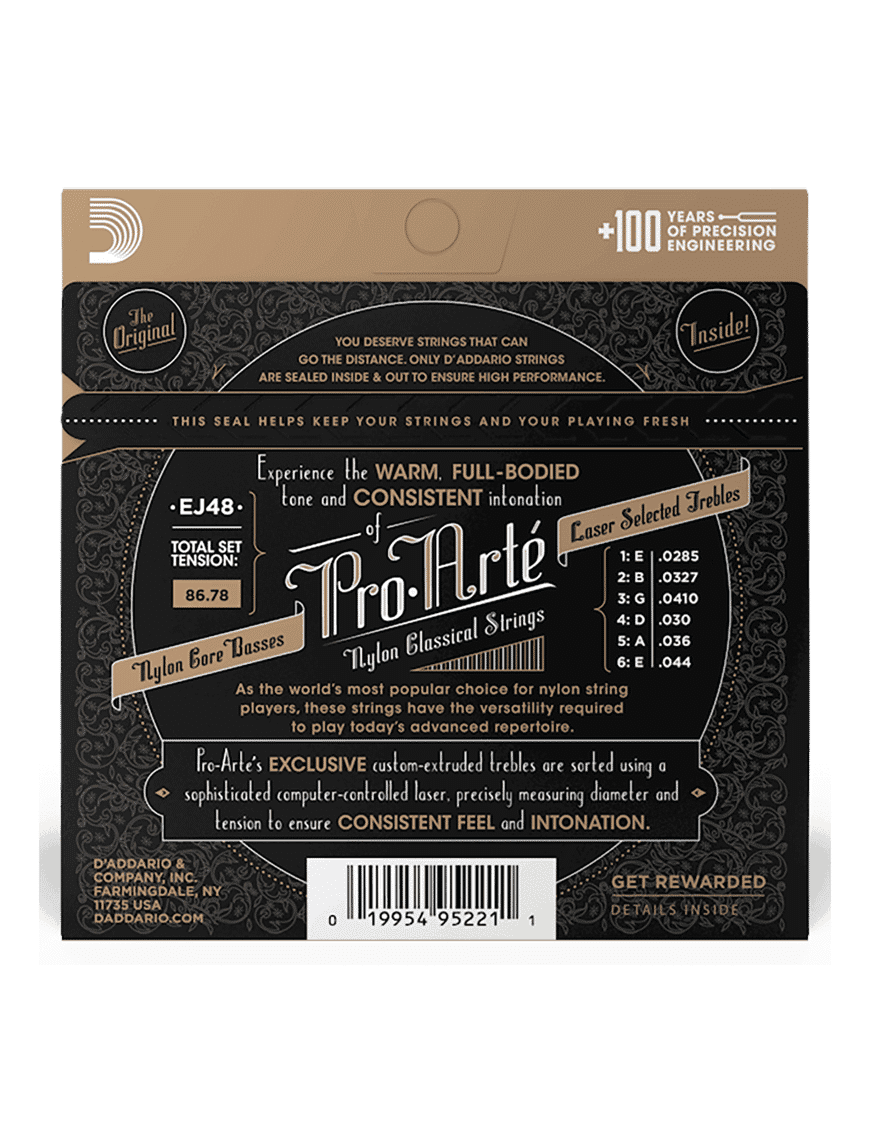 D'addario Cuerdas Guitarra Clásica Nylon 6 Cuerdas Ej48 Pro Arté Tensión Alta 28.5-44