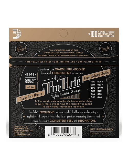 D'addario Cuerdas Guitarra Clásica Nylon 6 Cuerdas Ej48 Pro Arté Tensión Alta 28.5-44