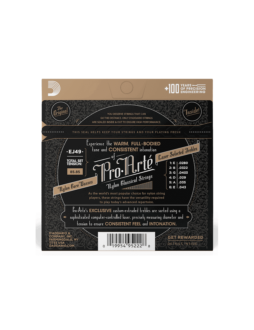 D'addario Cuerdas Guitarra Clásica Nylon 6 Cuerdas Pro Arté Tensión Alta 28-43