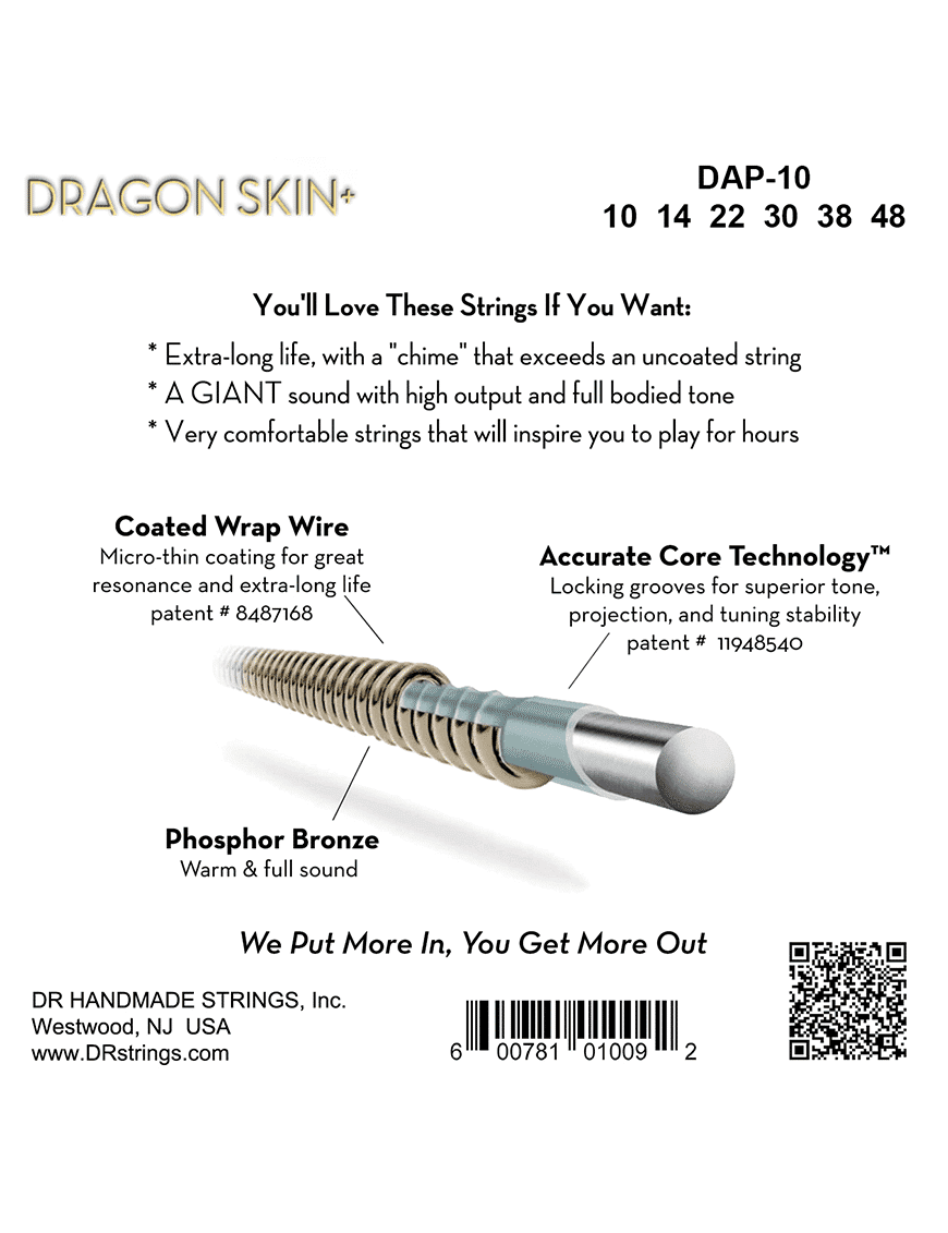 Dr Dragon Skin+™ 10-48 Cuerdas Guitarra Acústica Phosphor Bronze Recubiertas